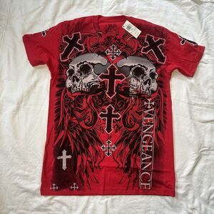 Chemistry Brand T-Shirt Mens L Graphic Double-Side Tee Vengeance Cross Skull